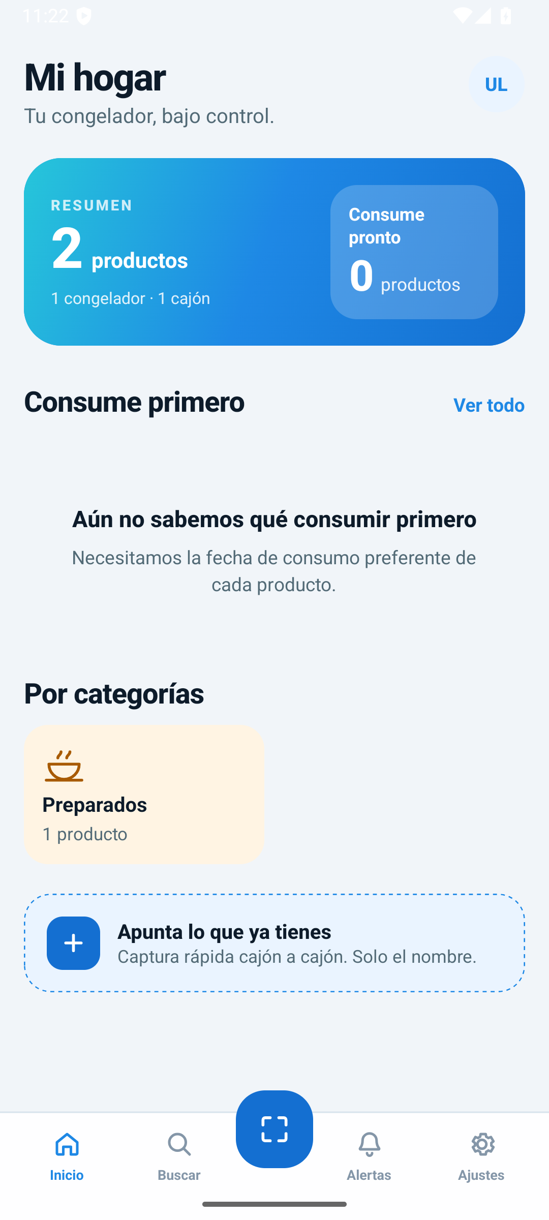 El inventario del congelador, de un vistazo.