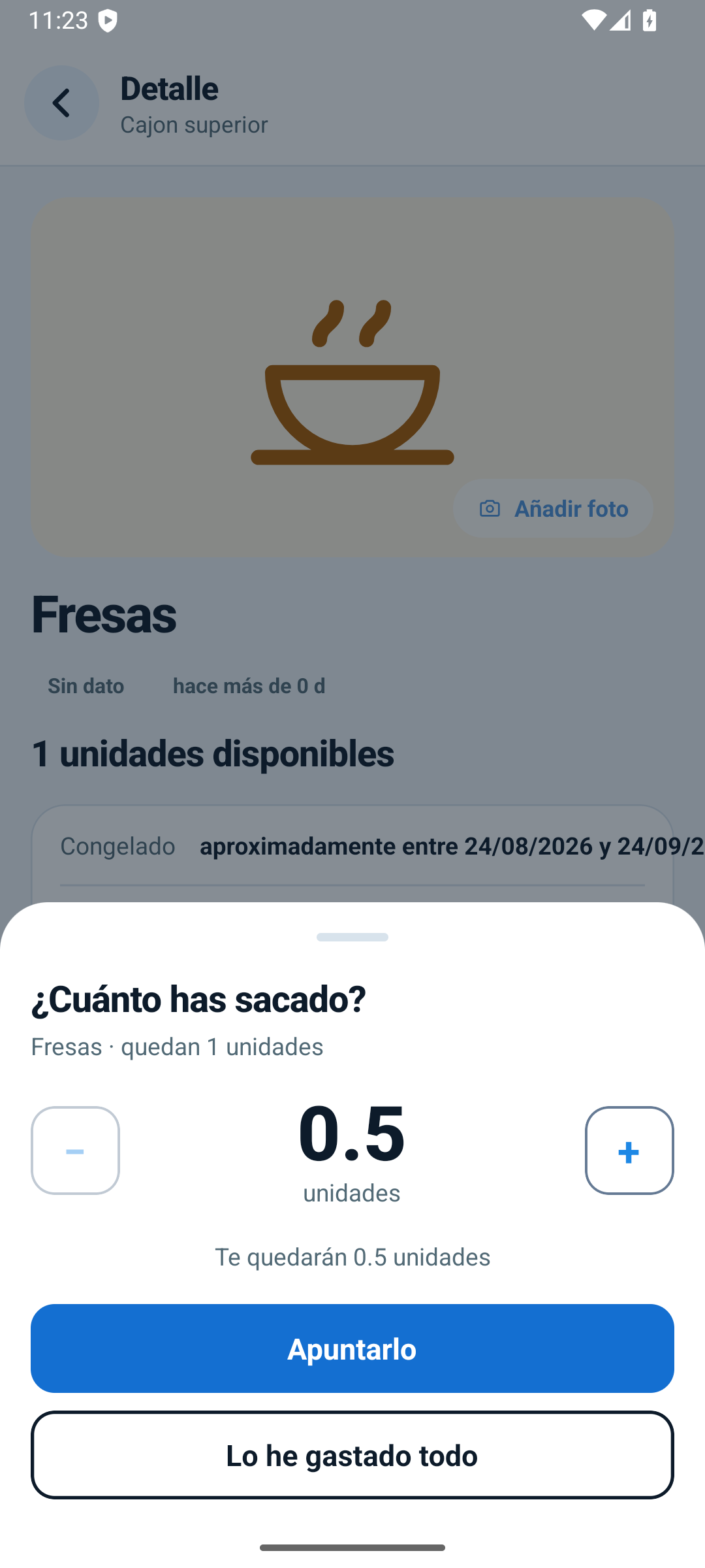 Actualiza solo la cantidad que consumes.